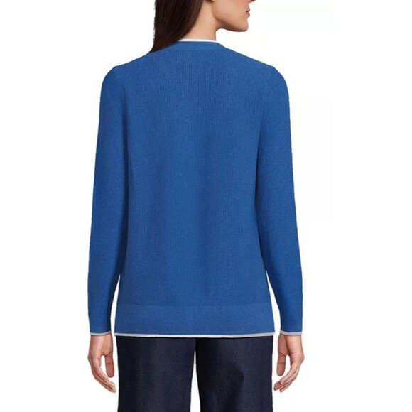 Lands' End Women's Fine Gauge Cotton Cardigan & Tank Sweater Set Medium - Picture 2 of 14